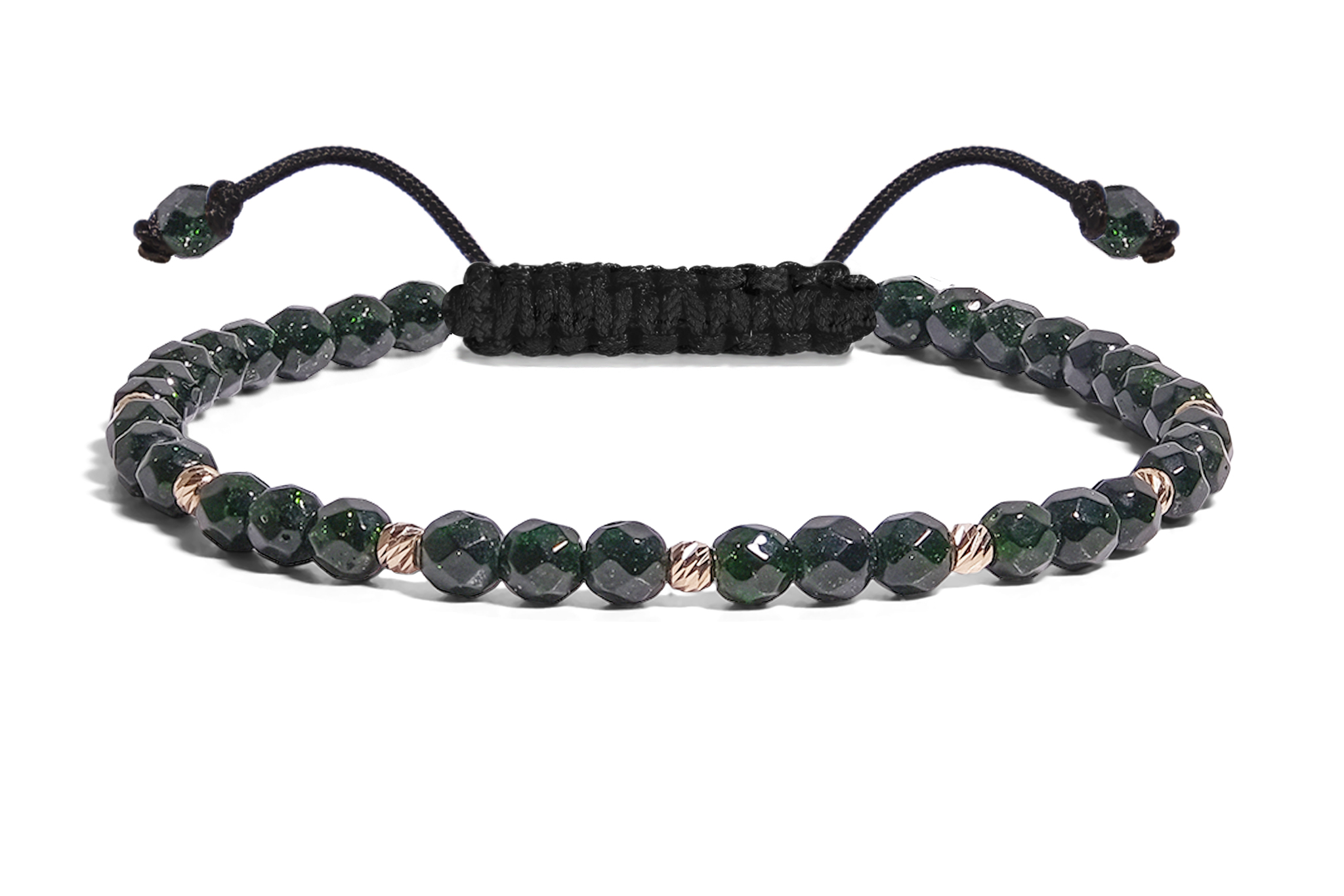 Bratara Pardo realizată cu Piatra Soarelui Verde 4 mm și bile de Aur 585 14K