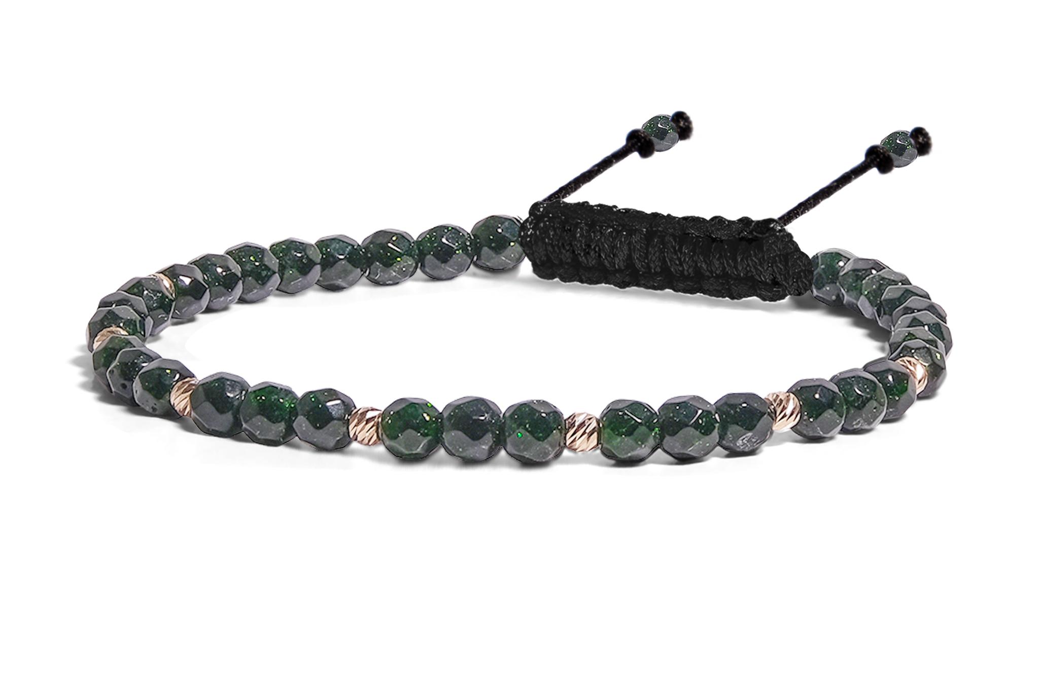 Bratara Pardo realizată cu Piatra Soarelui Verde 4 mm și bile de Aur 585 14K - imagine 2