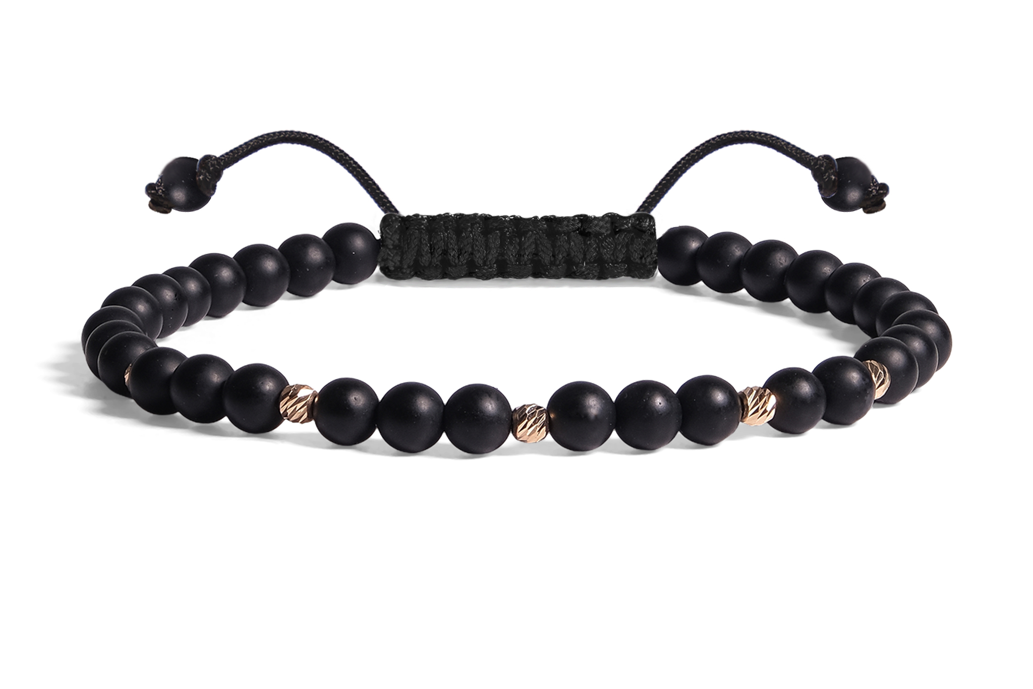 Bratara Pardo realizată cu pietre semipretiose Onix Mat 4 mm și bile de Aur 585 14K