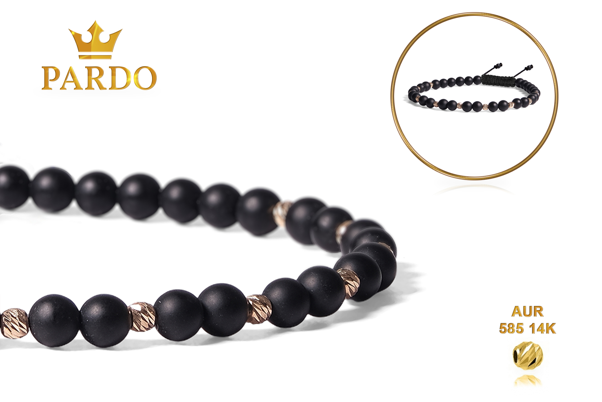 Bratara Pardo realizata cu pietre semipretioase Onix Mat și bile de Aur 585 14K - imagine 5