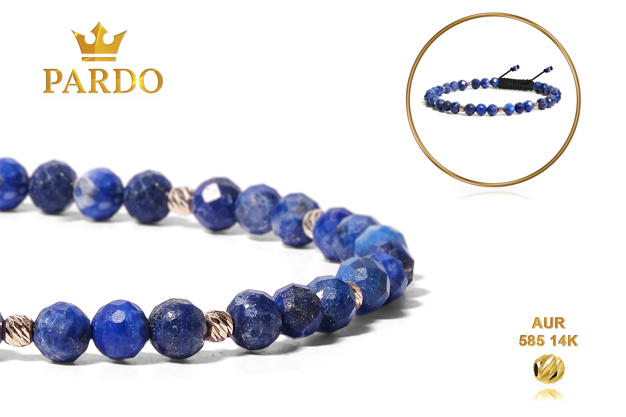 Bratara Pardo realizata cu Lapis Lazuli și bile de Aur 585 14K - imagine 5