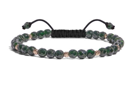 Bratara  Pardo realizată cu Piatra Soarelui Verde  4 mm și bile de Aur 585 14K