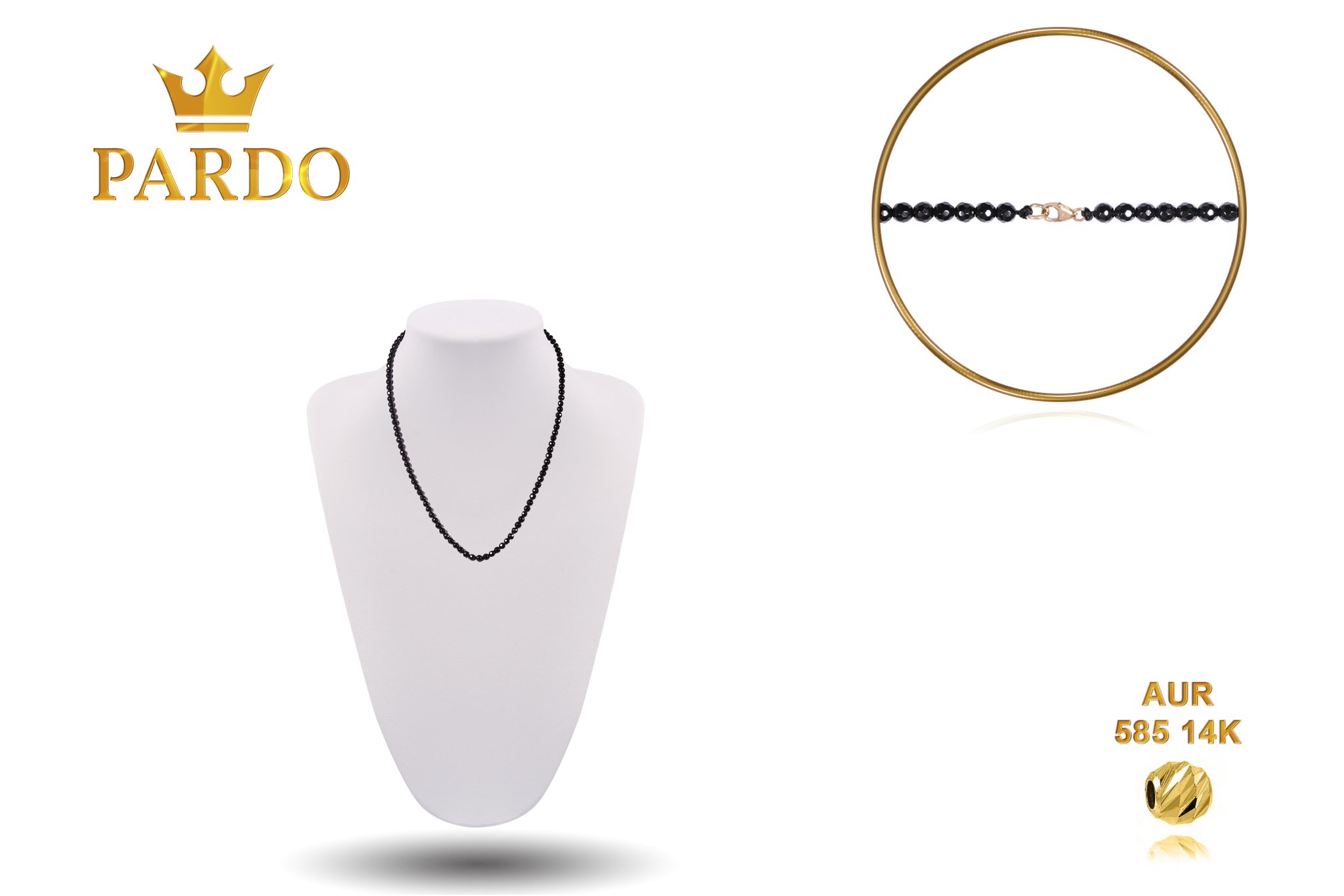 Colier Pardo cu Onix Fatetat 4 mm și Închizatoare Aur 585 14K - imagine 4