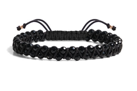 Brățară Pardo cu șnur împletit și Onix Negru Fațetat si bile de Aur 585 14 Karate