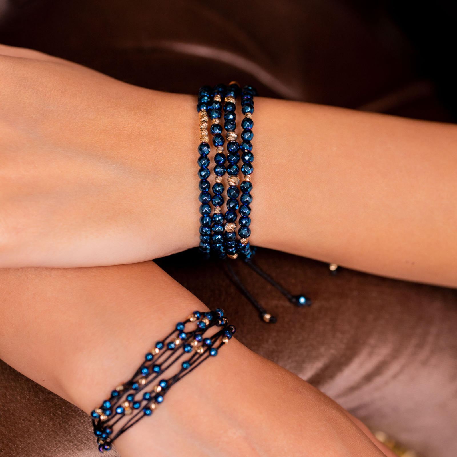 Bratara Pardo realizata cu Hematit Albastru și bile de Aur 585 14K - imagine 9
