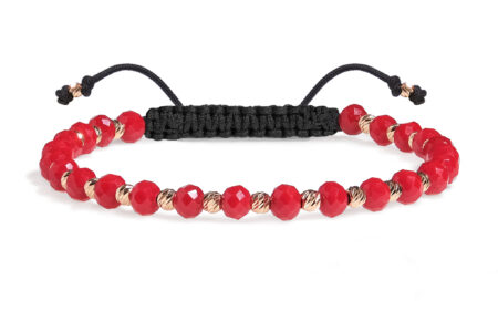 Bratara Snur Pardo realizata cu Cristal Sticla Rosu si bile de Aur 585 14 Karate