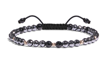 Bratara Pardo realizata cu snur si pietre semipretioase Hematit Bicolor Fatetat de 4 mm si sfere striate  din Aur 585 de 14 Karate