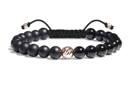 Bratara Pardo realizata cu snur si pietre semipretioase Onix Negru Sfera de 6 mm si sfere striate  din Aur 585 de 14 Karate