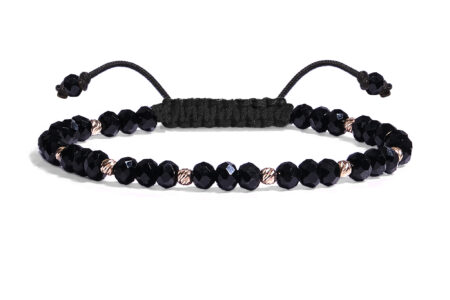 Bratara Pardo realizata cu snur si pietre semipretioase Cristale Sticla Negru Disc Fatetat de 4 mm si sfere striate din Aur 585 de 14 Karate