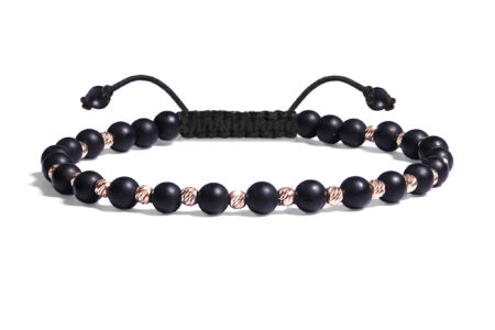 Bratara Pardo realizata cu snur si pietre semipretioase Onix Negru Sfera de 4 mm si sfere striate  din Aur 585 de 14 Karate