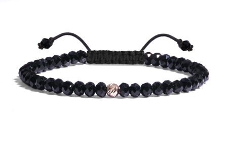 Bratara Pardo realizata cu snur si pietre semipretioase Cristale Sticla Negru Fatetat de 4 mm si sfere striate din Aur 585 de 14 Karate