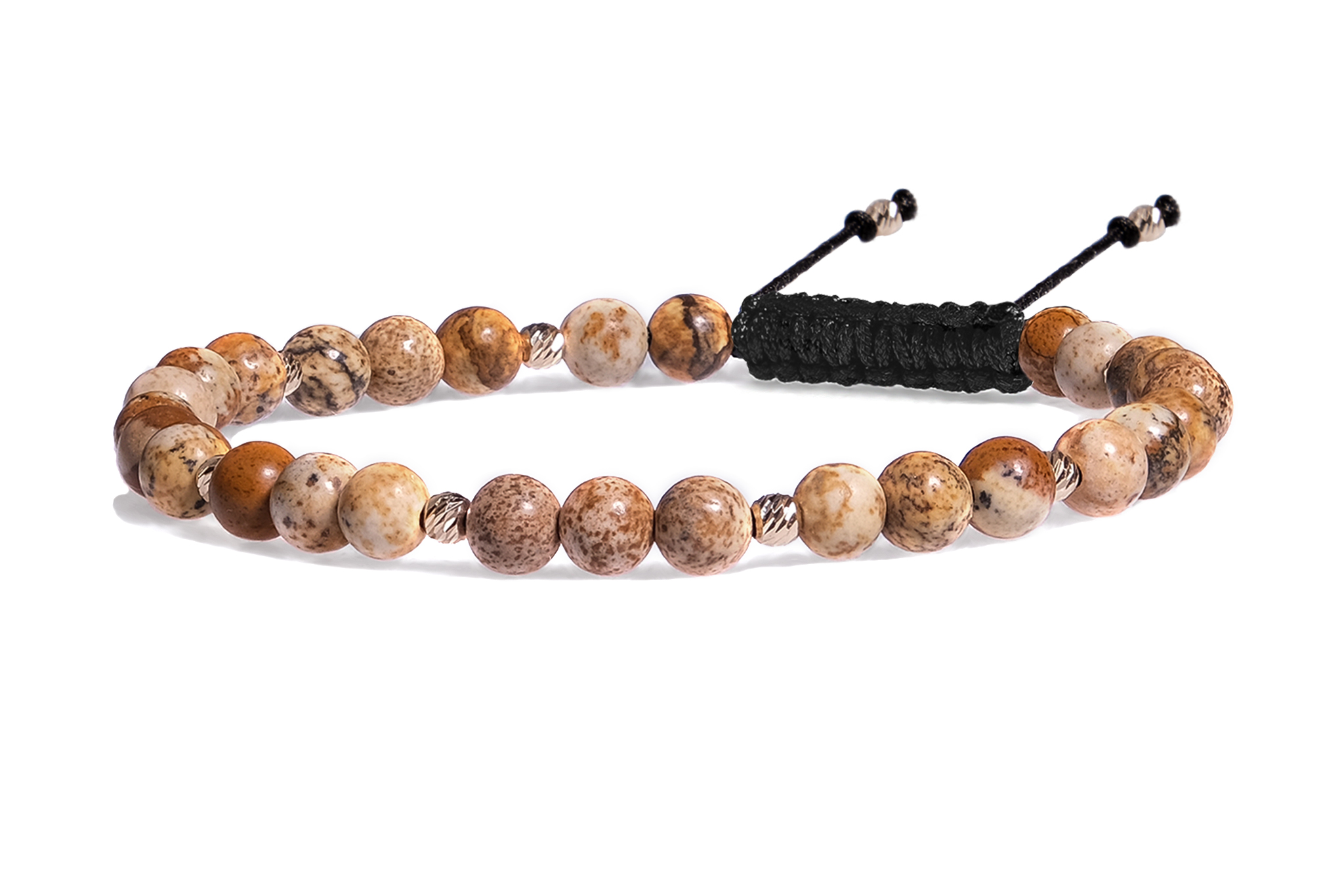 Bratara Pardo realizata cu snur si pietre semipretioase Jasp Picture Maro Sfera de 4 mm si sfere striate din Aur 585 de 14 Karate - imagine 5