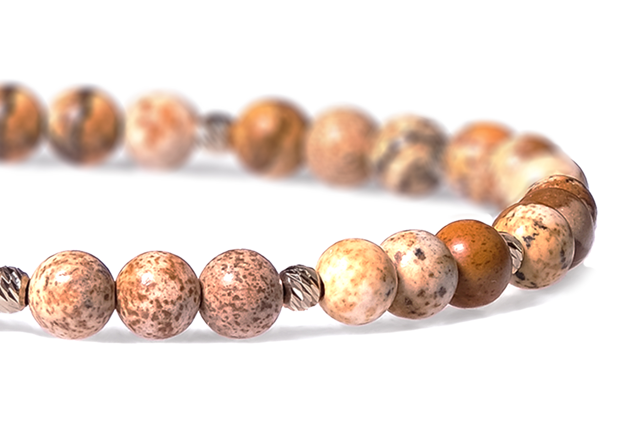 Bratara Pardo realizata cu snur si pietre semipretioase Jasp Picture Maro Sfera de 4 mm si sfere striate din Aur 585 de 14 Karate - imagine 3