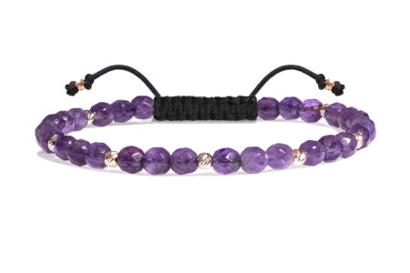 Bratara Pardo realizata cu snur si pietre semipretioase Amethist Mov Fatetata de 4 mm si sfere striate  din Aur 585 de 14 Karate