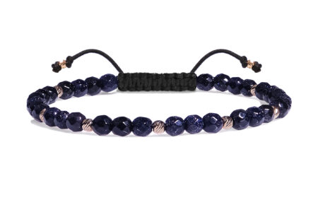 Bratara Pardo realizata cu snur si pietre semipretioase Piatra Soarelui Albastru Fatetata de 4 mm si sfere striate  din Aur 585 de 14 Karate