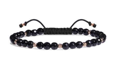 Bratara Pardo realizata cu snur si pietre semipretioase Onix Negru Fatetat de 4 mm si sfere striate  din Aur 585 de 14 Karate