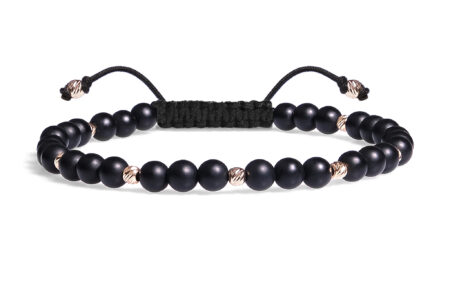 Bratara Pardo realizata cu snur si pietre semipretioase Onix Negru Sfera de 4 mm si sfere striate  din Aur 585 de 14 Karate