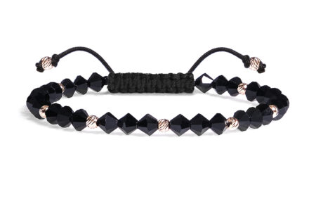 Bratara Pardo realizata cu snur si pietre semipretioase Cristale Preciosa Negru Bicon de 4 mm si sfere striate  din Aur 585 de 14 Karate