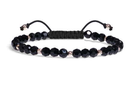 Bratara Pardo realizata cu snur si pietre semipretioase Cristale Negru Fatetat de 4 mm si sfere striate din Aur 585 de 14 Karate