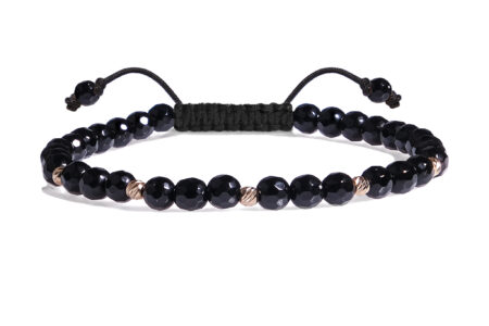 Bratara Pardo realizata cu snur si pietre semipretioase Onix Negru Fatetat de 4 mm si sfere striate  din Aur 585 de 14 Karate