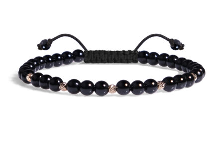 Bratara Pardo realizata cu snur si pietre semipretioase Onix Negru Sfera de 4 mm si sfere striate  din Aur 585 de 14 Karate
