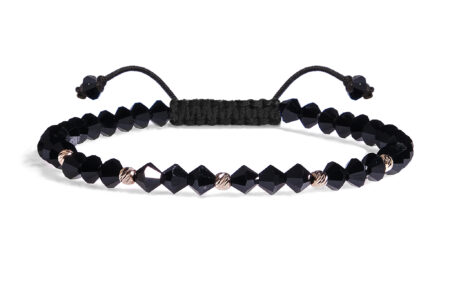 Bratara Pardo realizata cu snur si pietre semipretioase Cristale Preciosa Negru Bicon de 4 mm si sfere striate  din Aur 585 de 14 Karate