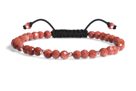 Bratara Pardo realizata cu snur si pietre semipretioase Piatra Soarelui Maro Fatetat de 4 mm si sfere striate  din Aur 585 de 14 Karate