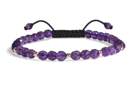 Bratara Pardo realizata cu snur si pietre semipretioase Amethist Mov Fatetat de 4 mm si sfere striate  din Aur 585 de 14 Karate