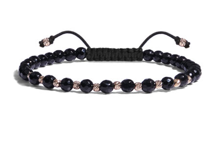 Bratara Pardo realizata cu snur si pietre semipretioase Onix Negru Fatetat de 4 mm si sfere striate  din Aur 585 de 14 Karate