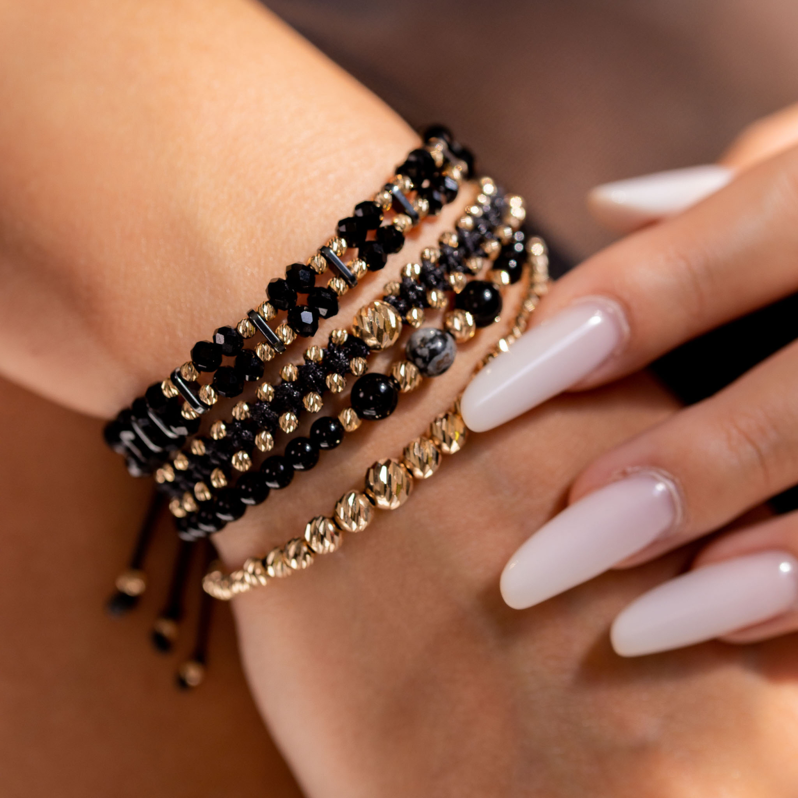 Bratara Pardo realizată cu Cristale Sticla, Hematit și Sfere de Aur 585 14K - imagine 8