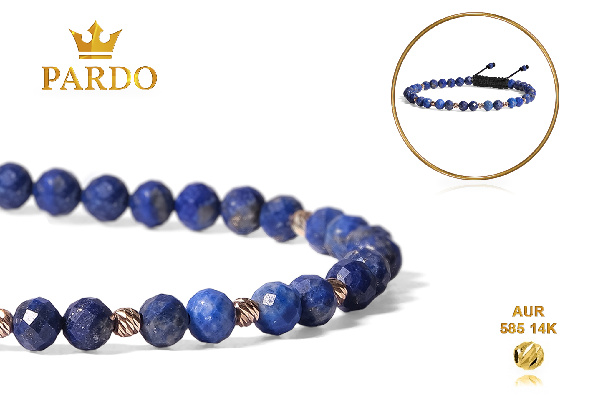 Bratara Pardo realizata cu Lapis Lazuli și sfere de Aur 585 14K - imagine 5