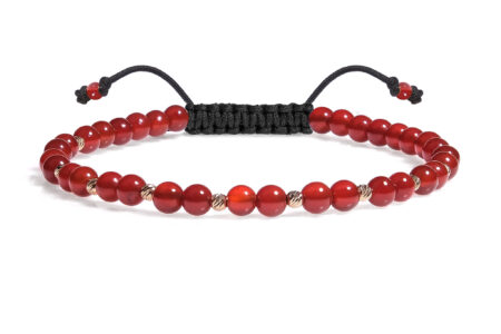 Bratara Snur Pardo realizata cu Carneol Maro si bile de Aur 585 14 Karate