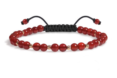 Bratara Snur Pardo realizata cu Carneol Maro si bile de Aur 585 14 Karate