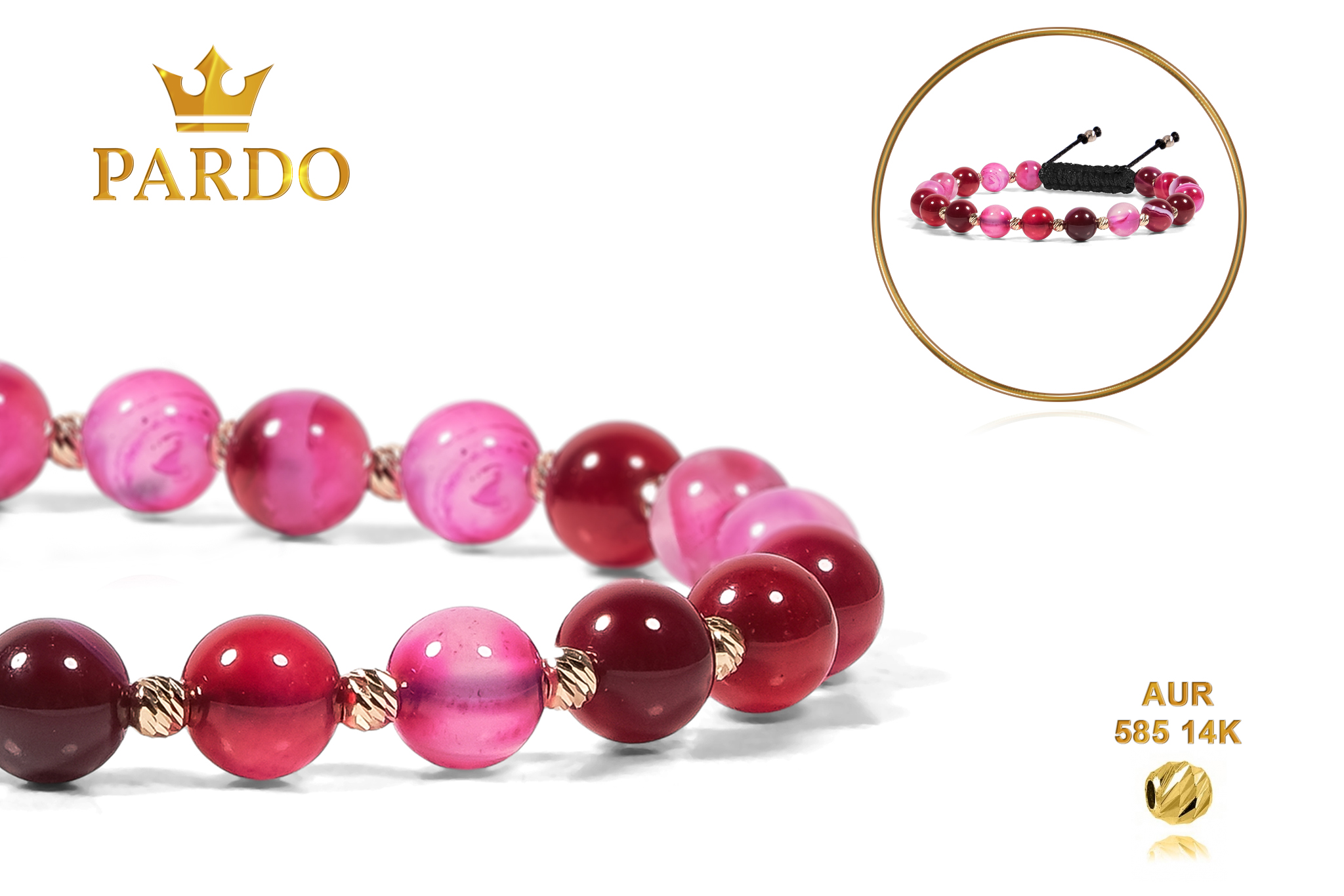 Bratara Pardo realizata cu Agat Roz de 6 mm și bile de Aur 585 14K - imagine 5