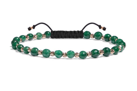 Brățară Pardo realizată cu șnur și bile de Aur 585 14K și Jad Verde