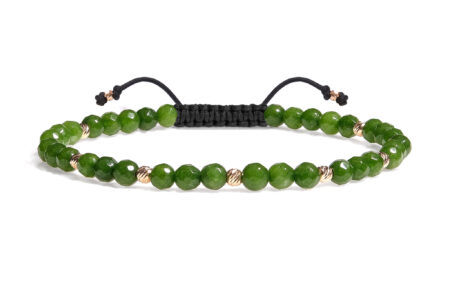 Brățară Pardo realizată cu șnur și bile de Aur 585 14K și Jad Verde
