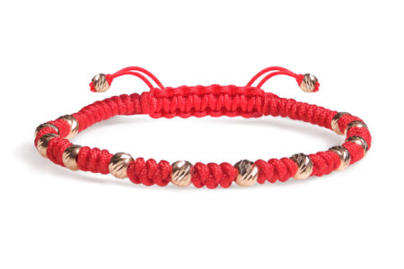 Brățară Pardo realizată cu șnur roșu împletit și bile de Aur 585 14K