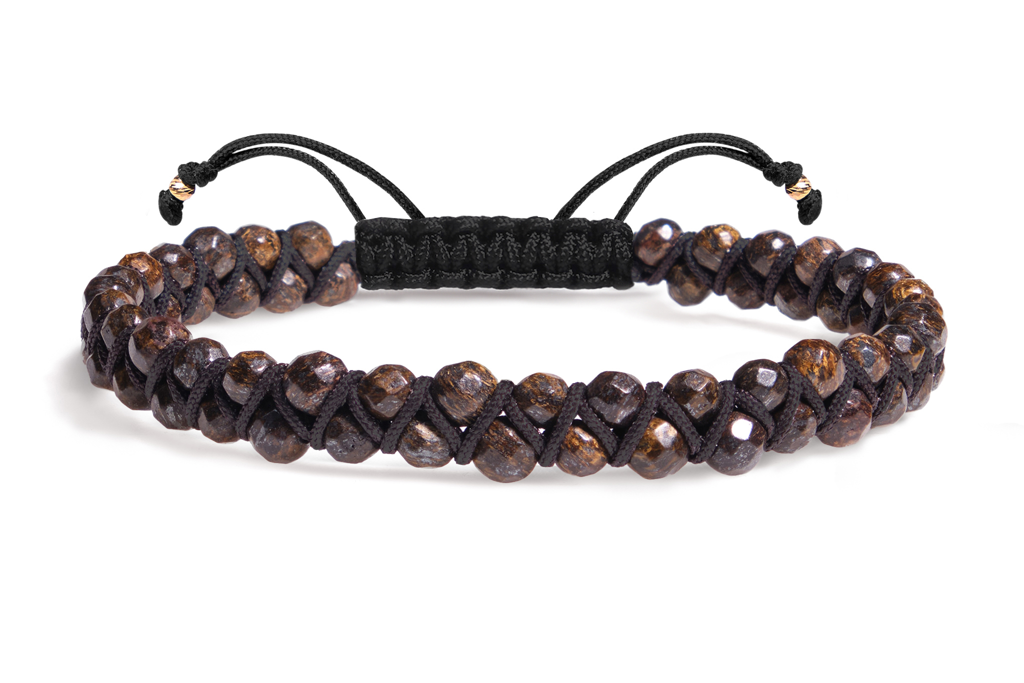 Brățară Pardo cu șnur împletit și Bronzit si bile de Aur 585 14 Karate