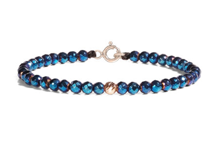 Bratara cu Inchizatoare Aur realizata cu Hematit Albastru si sfera de Aur 585 14K