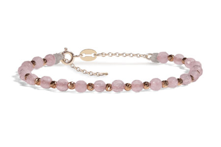 Bratara cu extensie lant Pardo realizata cu Cuart Roz si Sfere striate din Aur 585 de 14 Karate